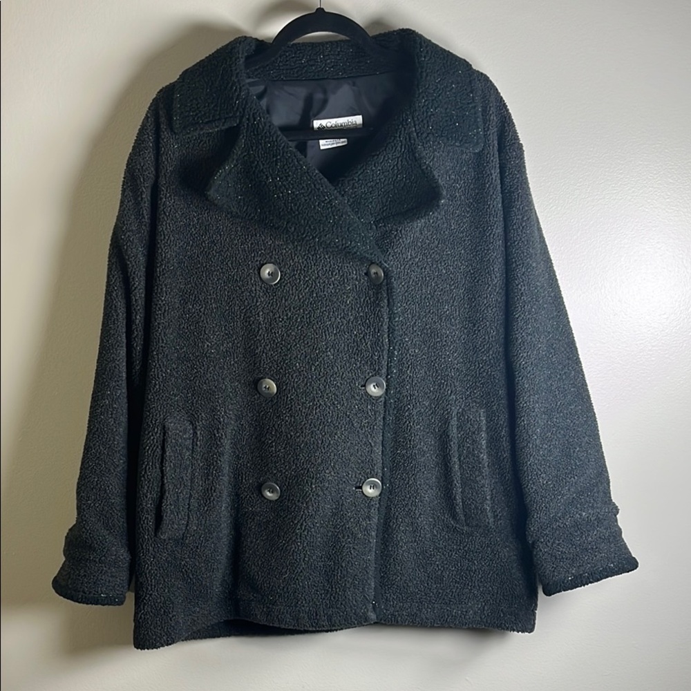 Columbia Women's Black Sherpa Double-Breasted Jacket with Pockets Sz XL